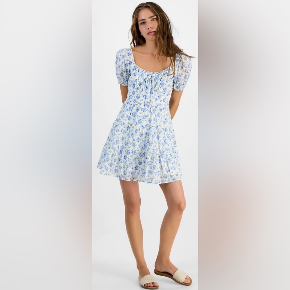 Kingston Grey Juniors' Floral-Print
Cotton Puff-Sleeve‎ Mini Dress Small